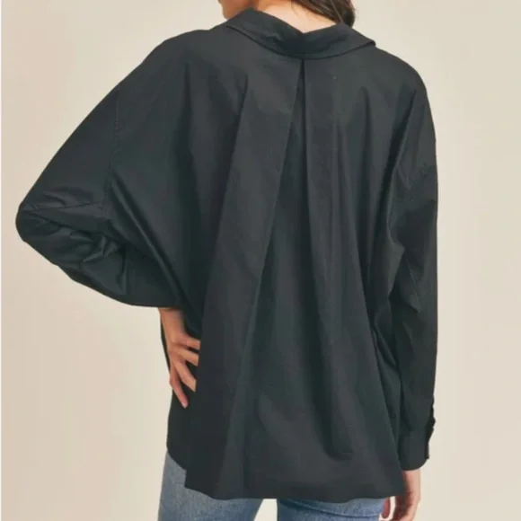 Mable Oversized Poplin
Button Down Shirt -
Black Sz ML - Picture 2 of 7